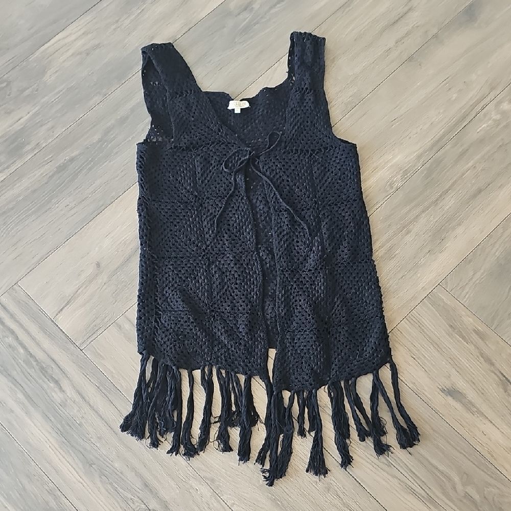 Black Crochet Fringe Vest